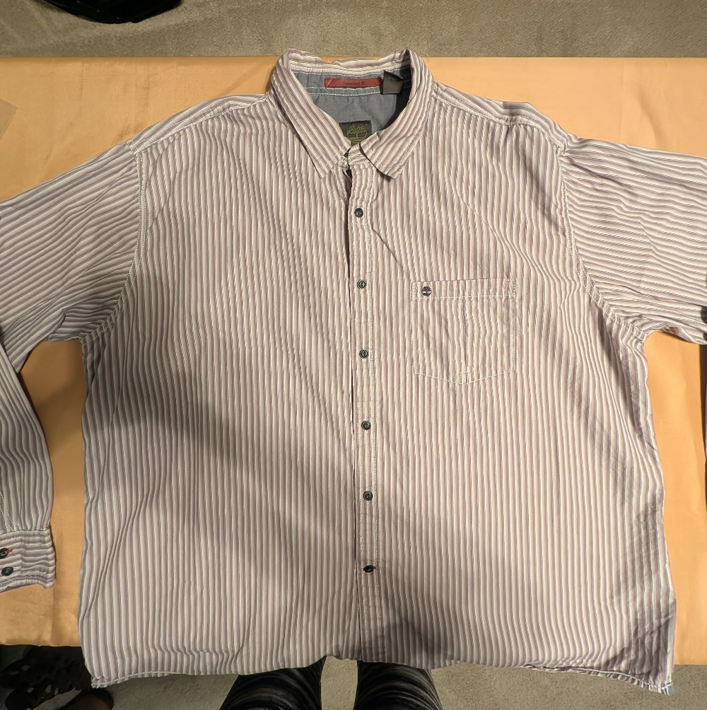Timberland Men's Striped Button Down Shirt - Gray and White